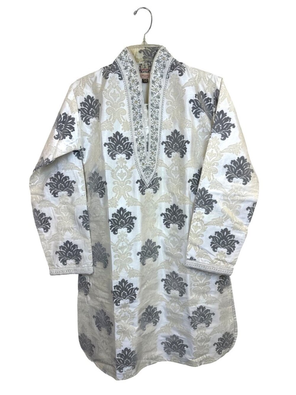 Vtg Satellite Ethnic Tunic Kurta Sz 12 Beaded Embroidered Brocade Boho Artisan